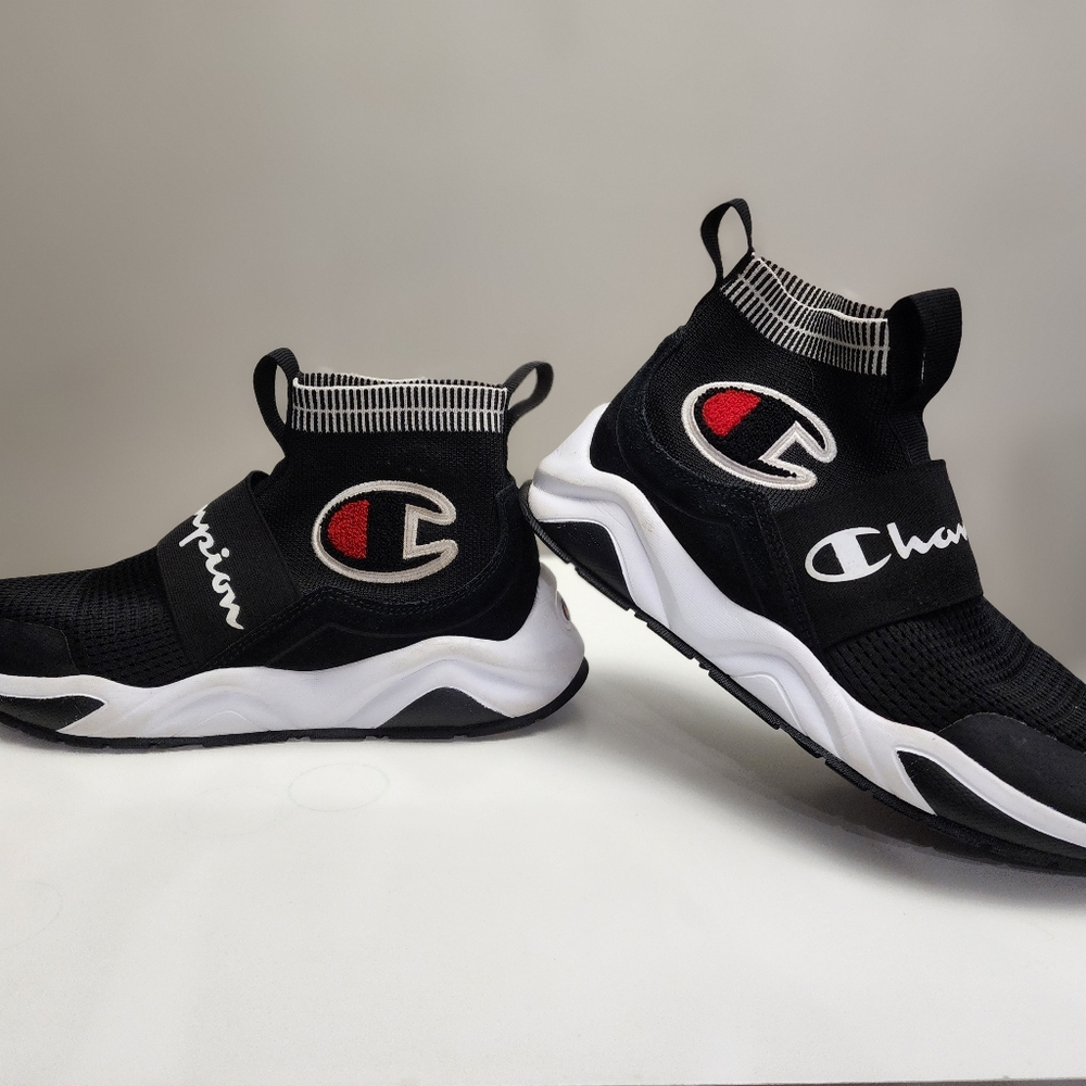 Champion Black White Red Slip-On Knit Sneakers